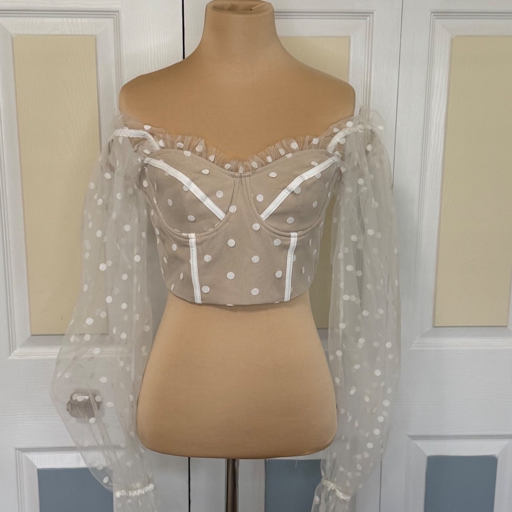 Runaway The Label Free People Hello Molly Chloe Corset Tan Long Sleeve Polka Dot